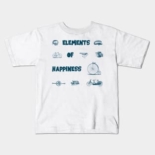 Vintage Bike Elements  with pedal, crank and bell. Elements of Happiness, enjoy your ride. Kids T-Shirt